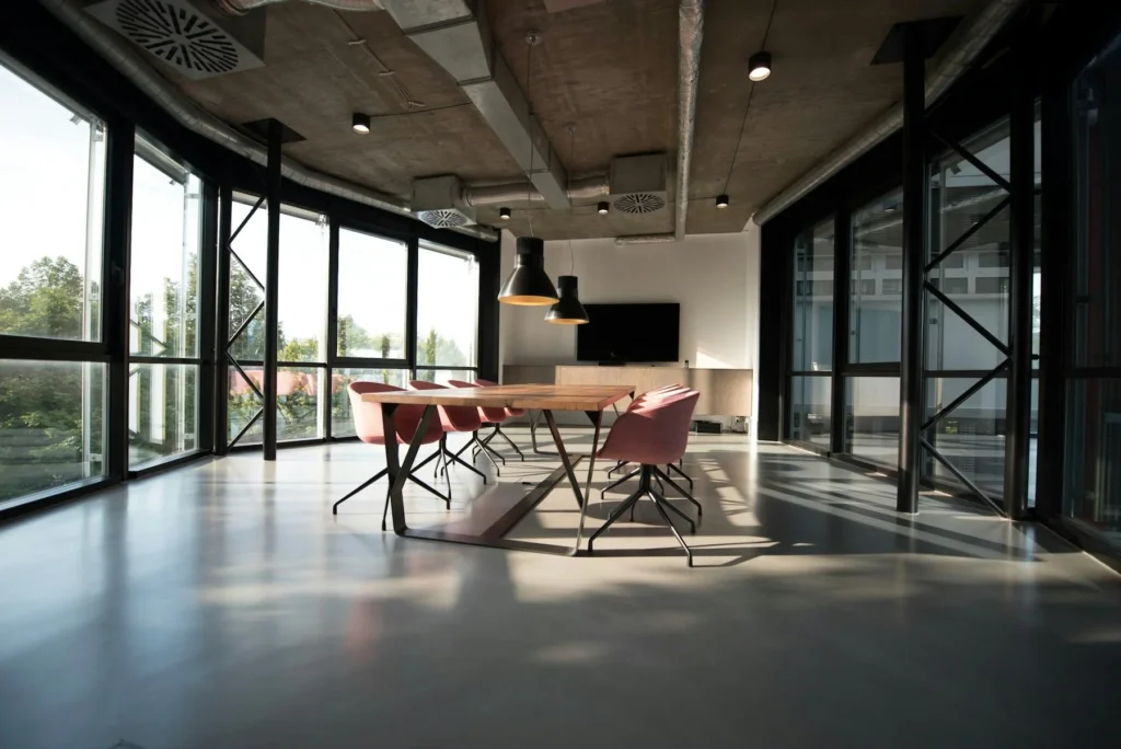 Bright modern meeting room with a conference table