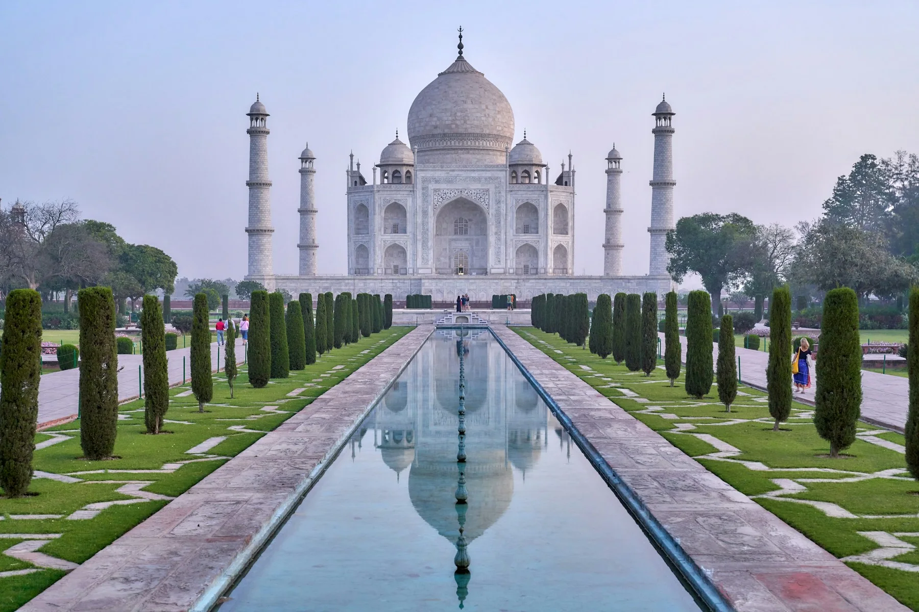Taj Mahal and reflecting pool in India